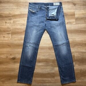 Diesel‎ Waykee Jeans Men 32x30 Blue Straight Leg Stretch Italy Distressed 0814W